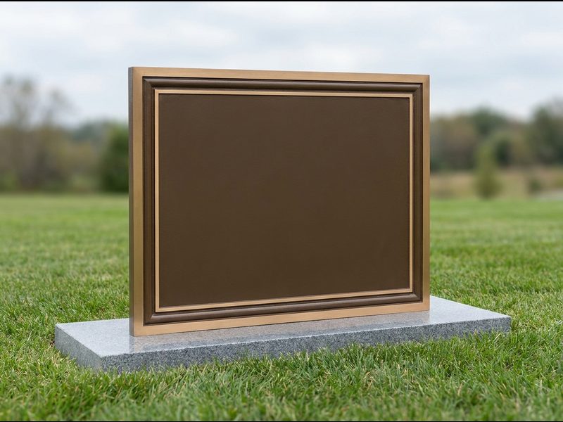 Bronze marker, blank, on a lawn