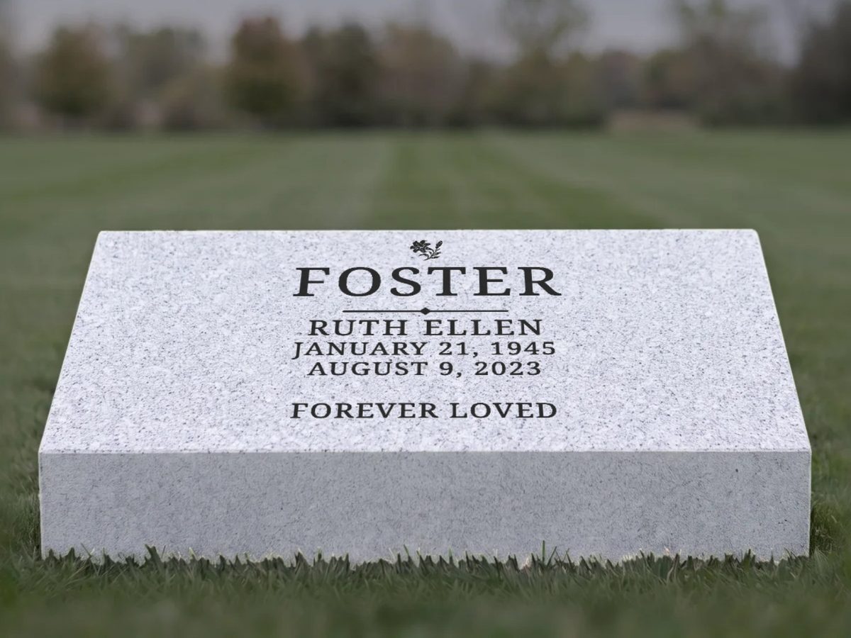 Bevel marker headstone design, lettered for the Foster, with a lily