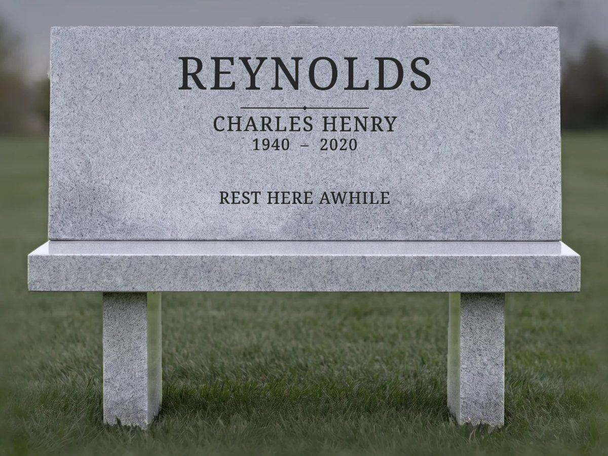 Memorial bench headstone design, lettered for the Reynolds